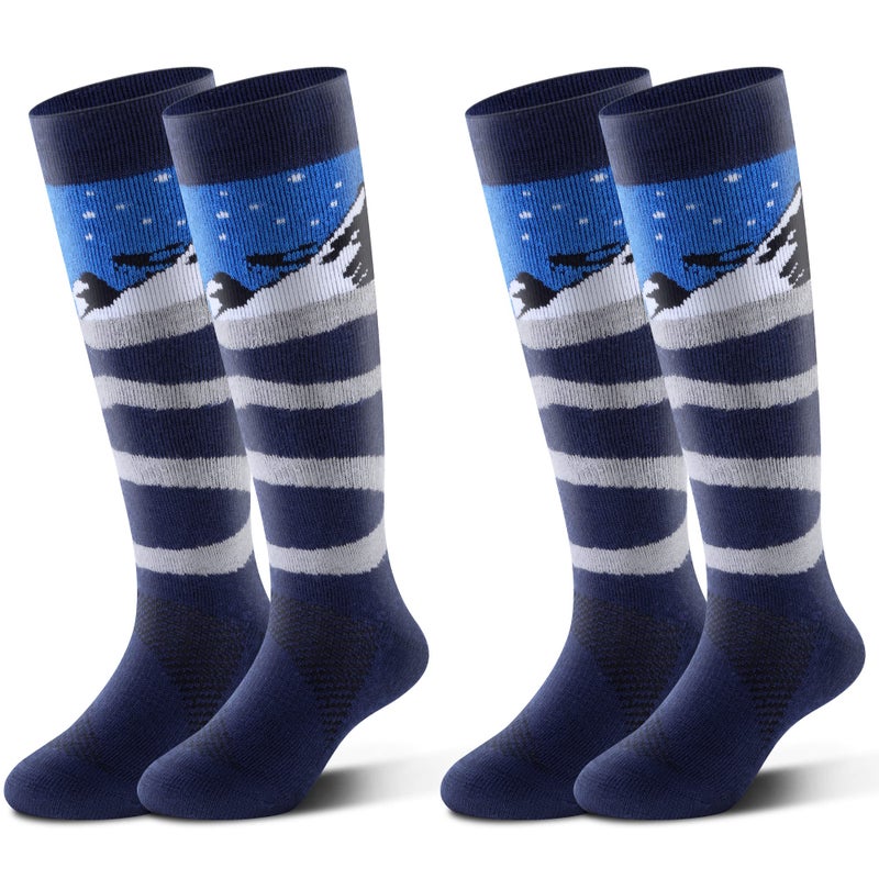 HIGHCAMP 2 Pairs Kids Merino Wool Ski Snowboard Socks Boy Girl Toddler Snow Socks/Alps Navy, M - Image 1
